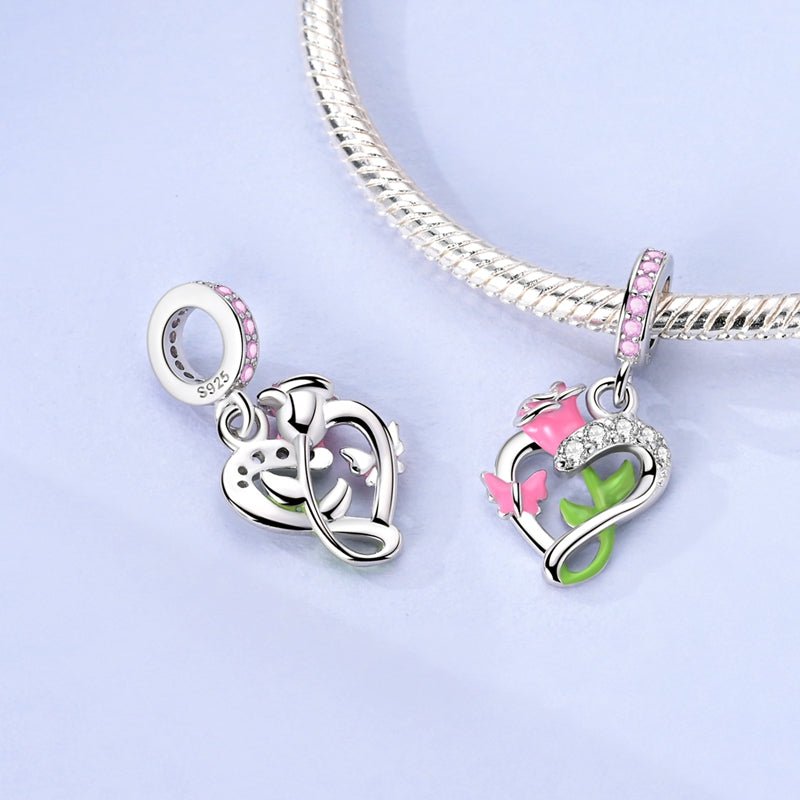 Amarante Jewelry Blooming Rose & Butterfly Heart Dangle Charm