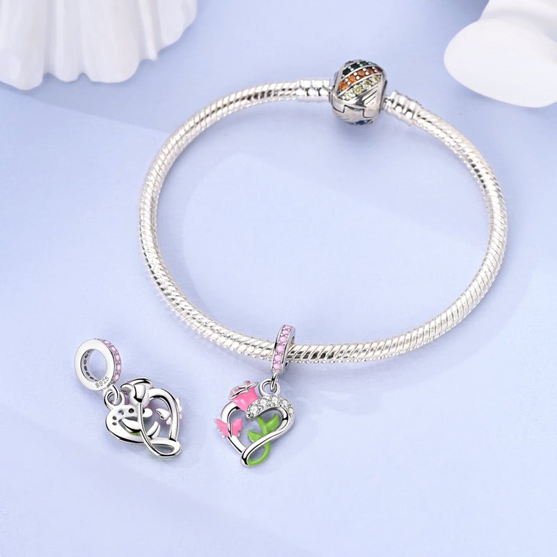 Amarante Jewelry Blooming Rose & Butterfly Heart Dangle Charm