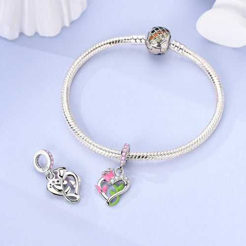 Amarante Jewelry Blooming Rose & Butterfly Heart Dangle Charm