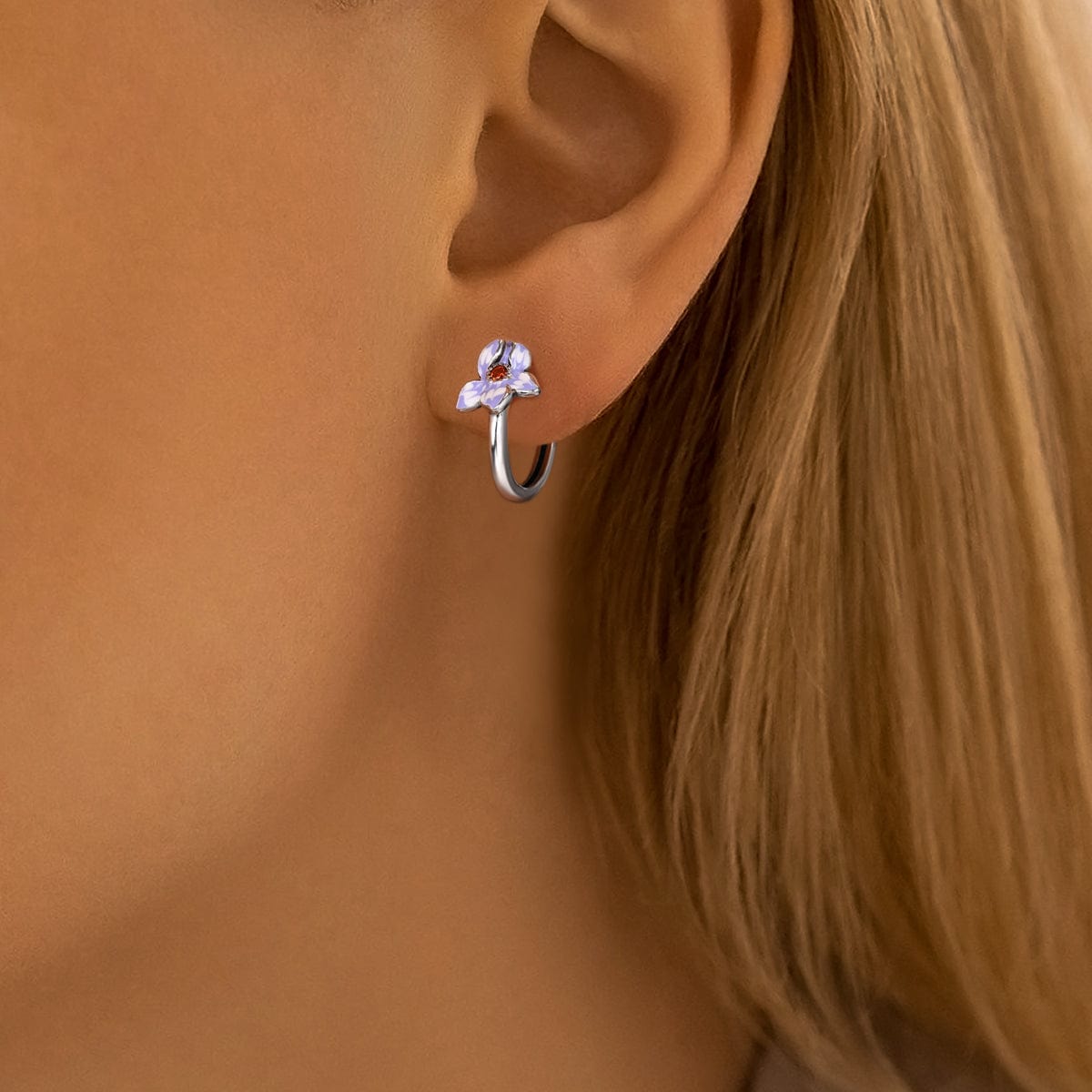 Amarante Jewelry Blooming Violet Flower Hoop Earrings