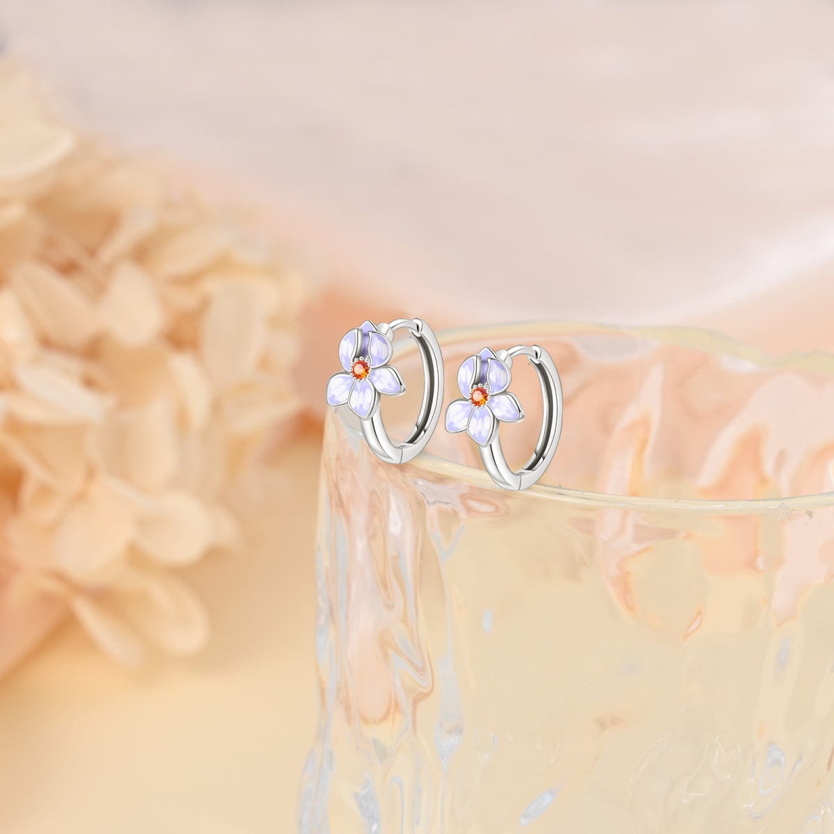 Amarante Jewelry Blooming Violet Flower Hoop Earrings