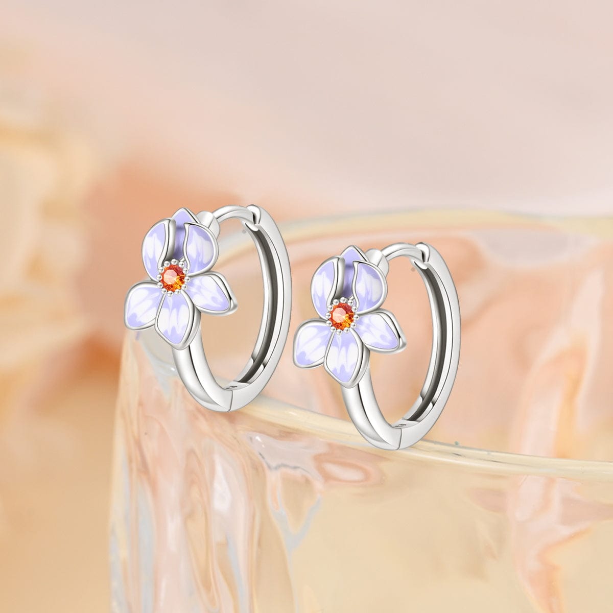 Amarante Jewelry Blooming Violet Flower Hoop Earrings