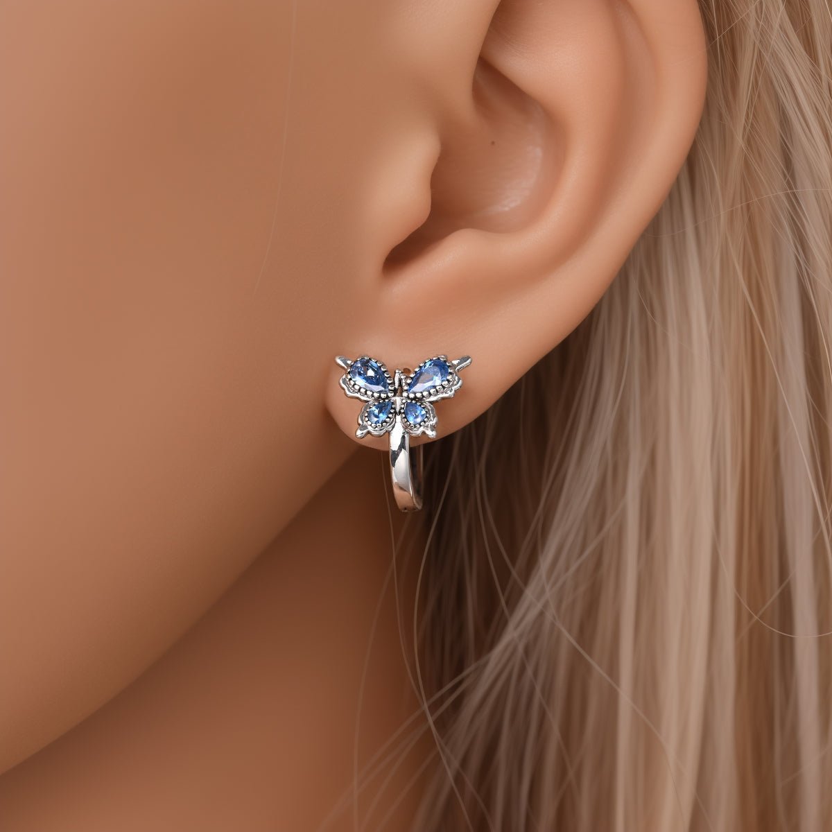 Amarante Jewelry Blue Butterfly with Crystal Wings Hoop Earrings