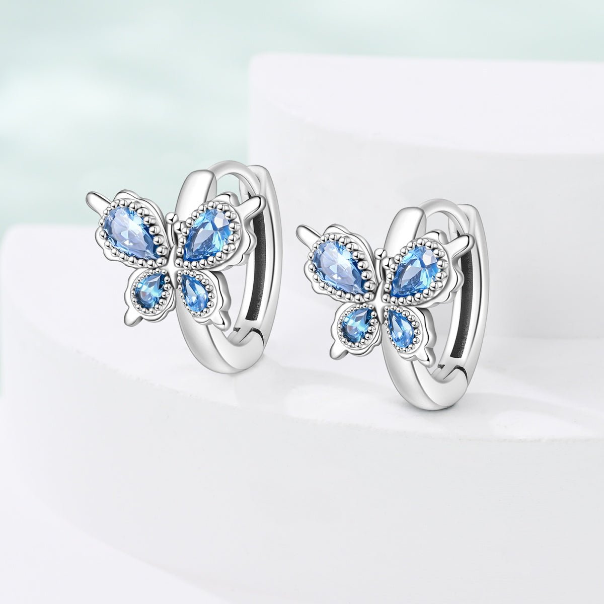 Amarante Jewelry Blue Butterfly with Crystal Wings Hoop Earrings