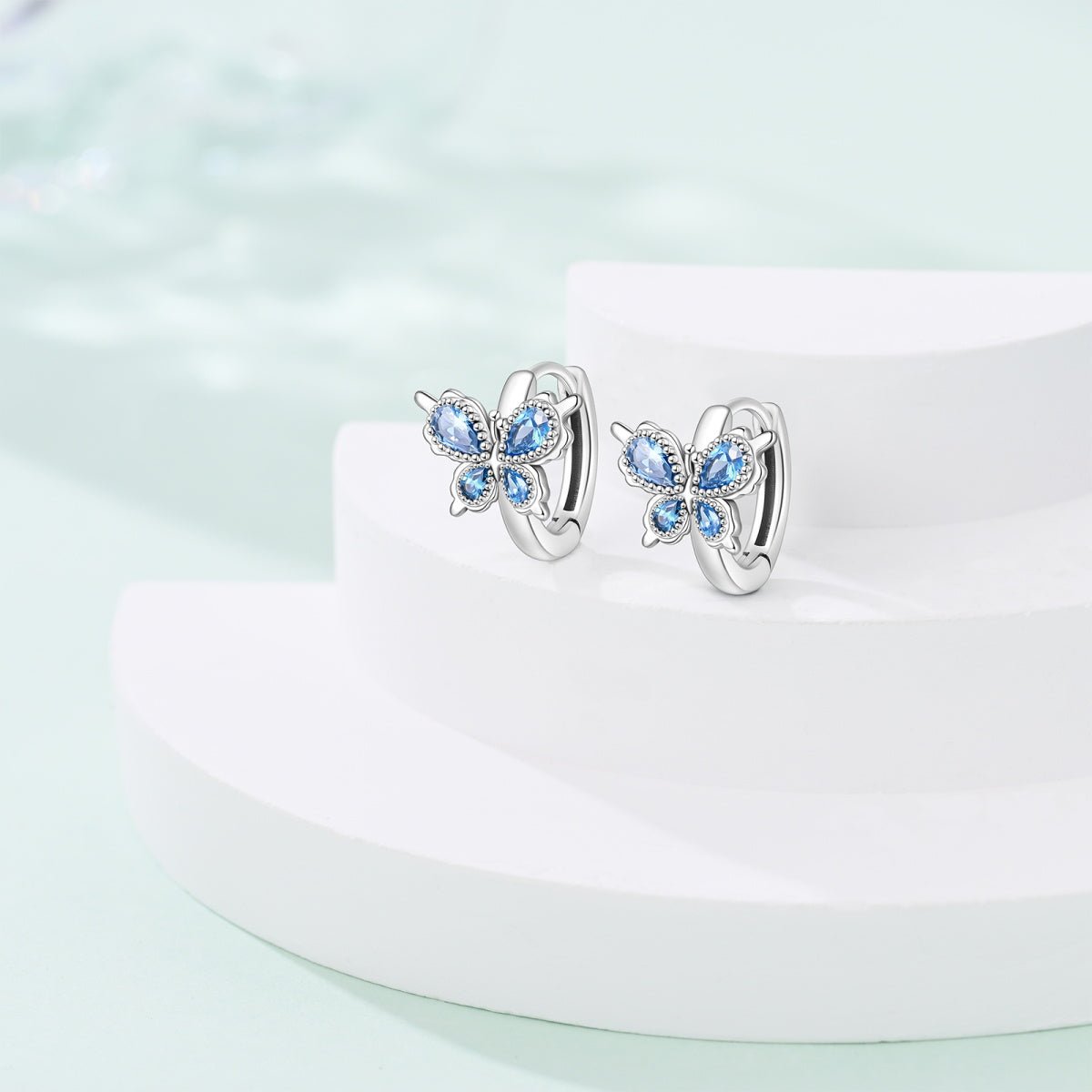 Amarante Jewelry Blue Butterfly with Crystal Wings Hoop Earrings