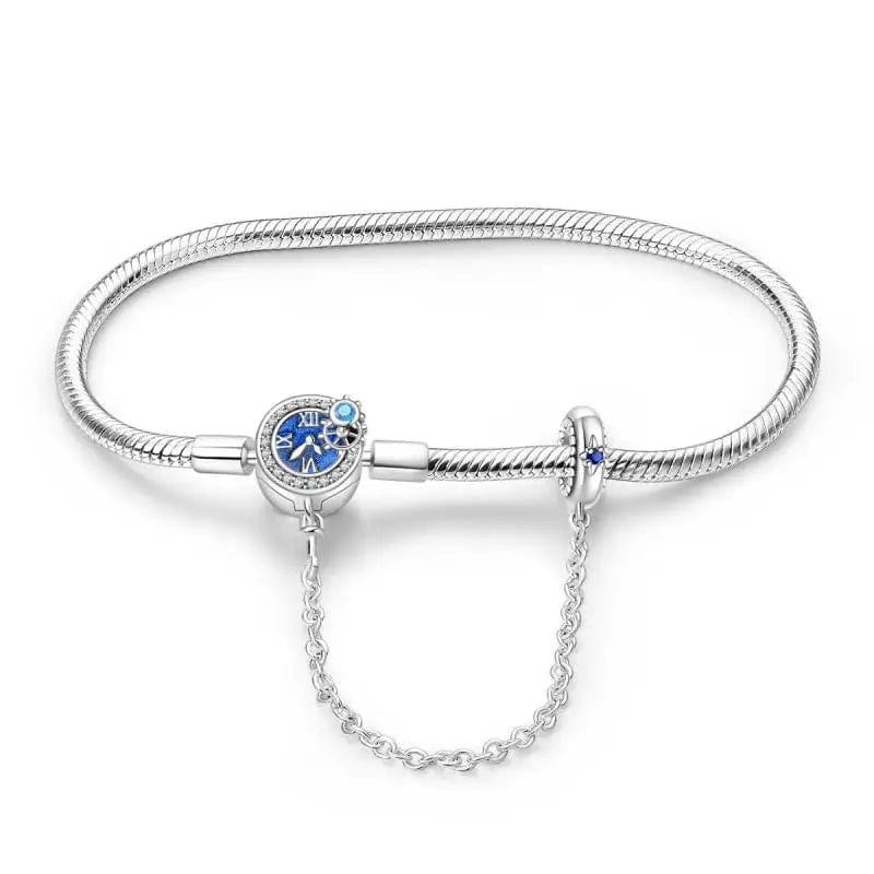 Amarante Jewelry Blue Clock Clasp Bracelet with Safety Chain