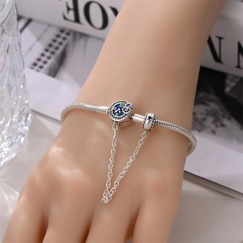 Amarante Jewelry Blue Clock Clasp Bracelet with Safety Chain