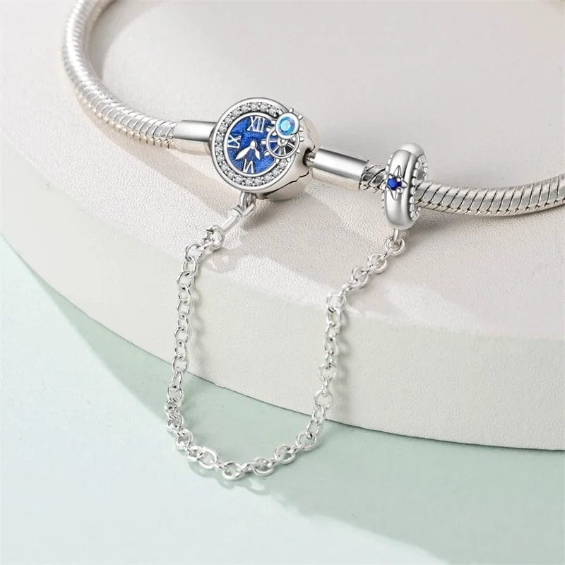 Amarante Jewelry Blue Clock Clasp Bracelet with Safety Chain