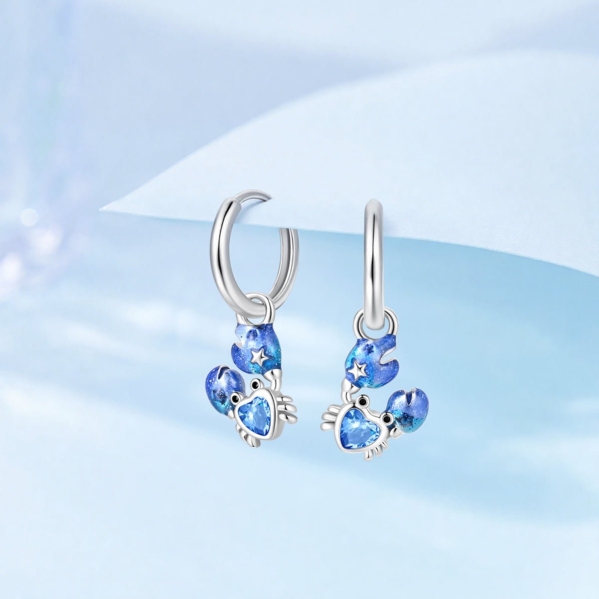 Amarante Jewelry Blue Crab & Starfish Heart Hoop Earrings