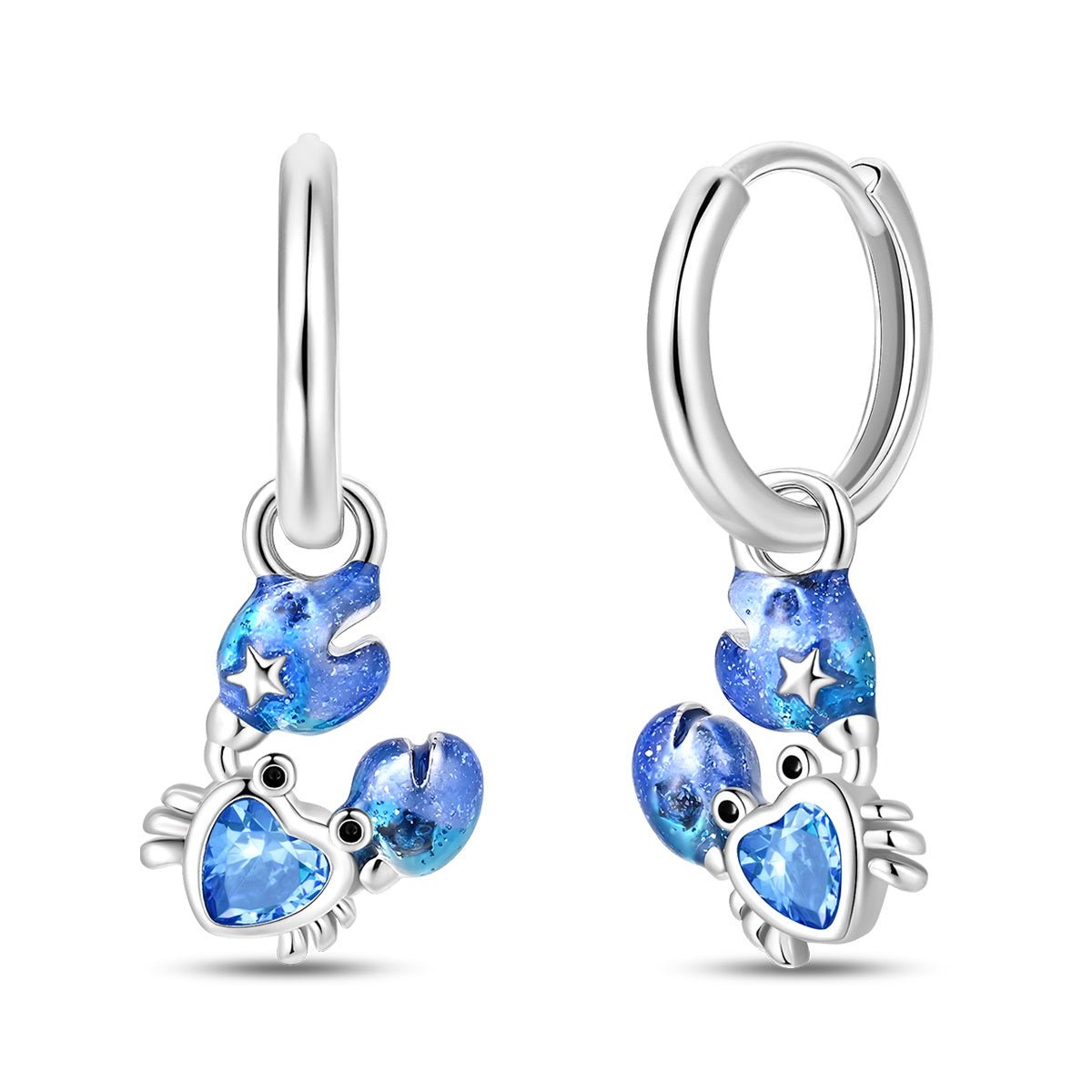 Amarante Jewelry Blue Crab & Starfish Heart Hoop Earrings