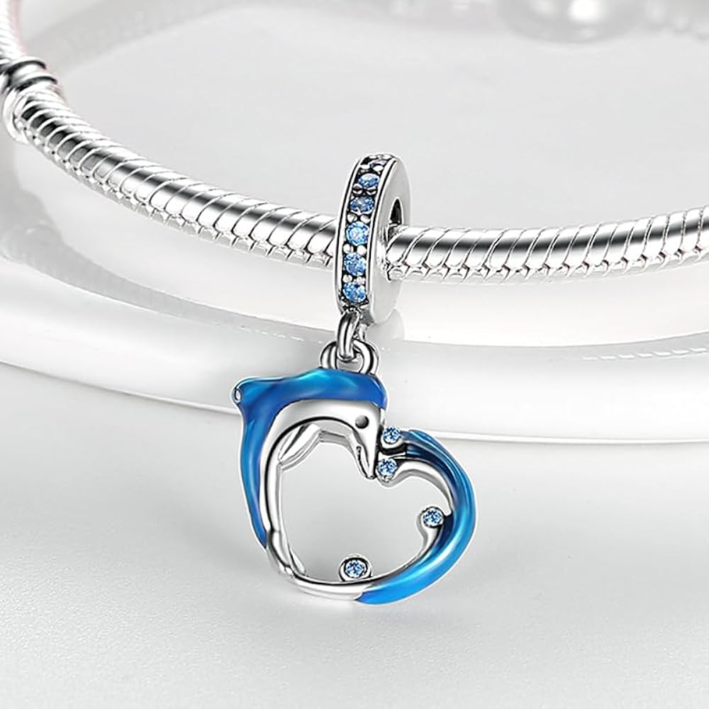 Amarante Jewelry Blue Dolphin Heart Dangle Charm