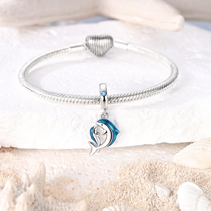 Amarante Jewelry Blue Dolphin Mother & Baby Dangle Charm