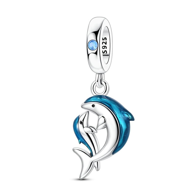 Amarante Jewelry Blue Dolphin Mother & Baby Dangle Charm