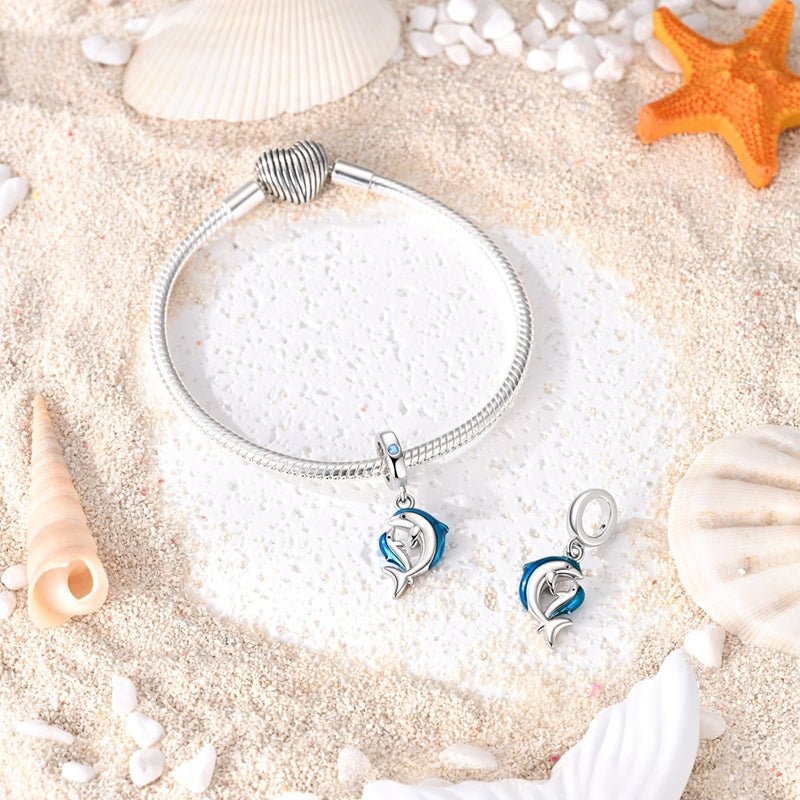 Amarante Jewelry Blue Dolphin Mother & Baby Dangle Charm
