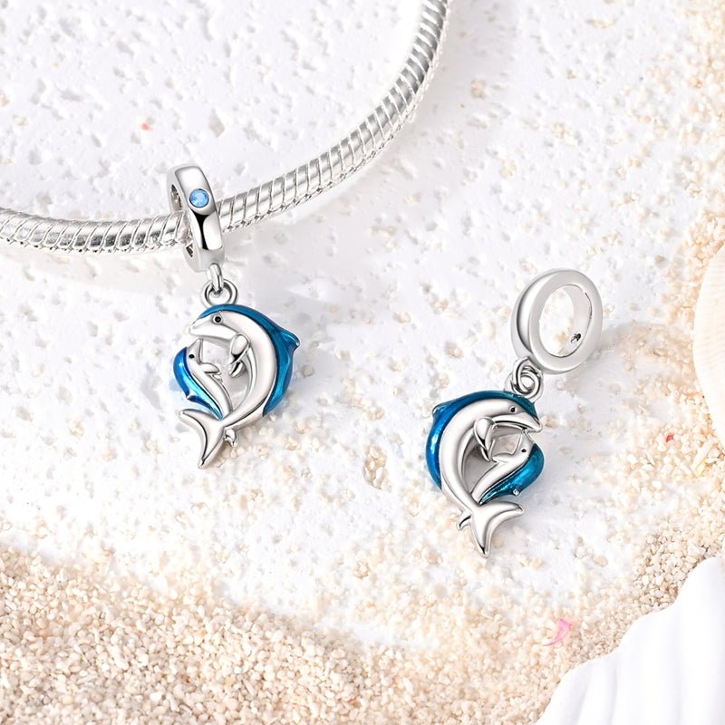 Amarante Jewelry Blue Dolphin Mother & Baby Dangle Charm