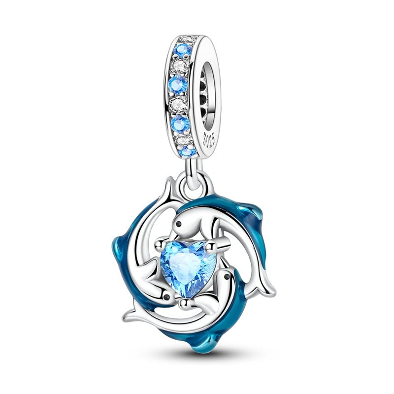 Amarante Jewelry Blue Dolphins with Heart Ocean Sparkle Dangle Charm