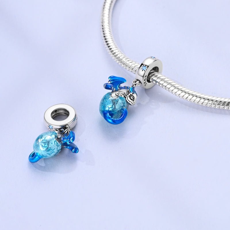 Amarante Jewelry Blue Dragon & Globe Dangle Charm