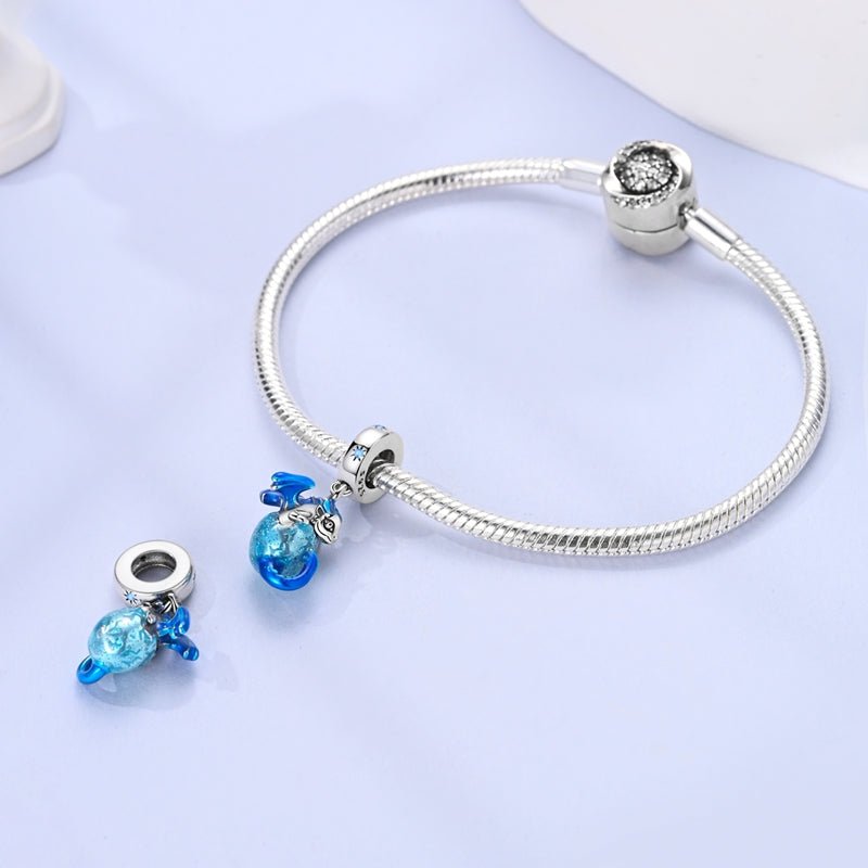 Amarante Jewelry Blue Dragon & Globe Dangle Charm