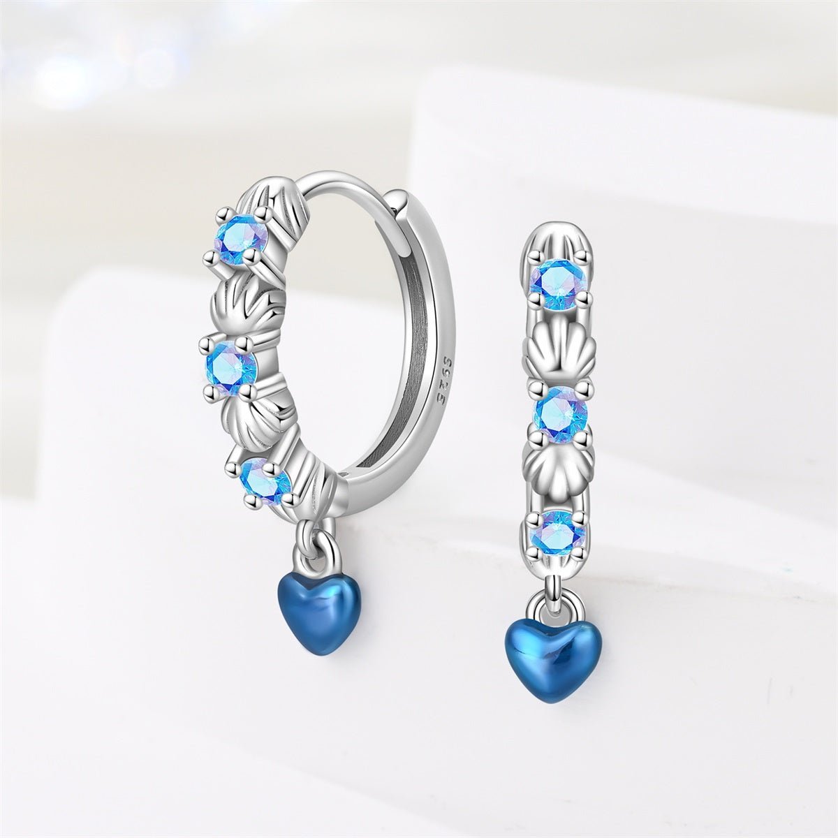 Amarante Jewelry Blue Heart & Seashell Hoop Earrings