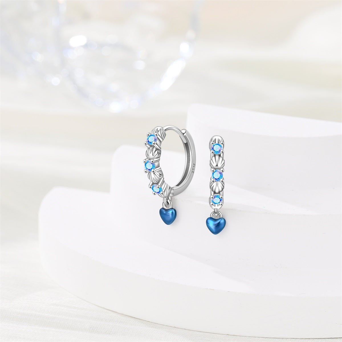 Amarante Jewelry Blue Heart & Seashell Hoop Earrings