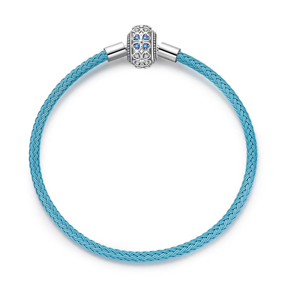 Amarante Jewelry Blue Leather Bracelet with Clover Clasp