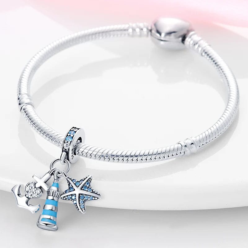 Amarante Jewelry Blue LightHouse with Starfish & Anchor Triple Dangle Charm