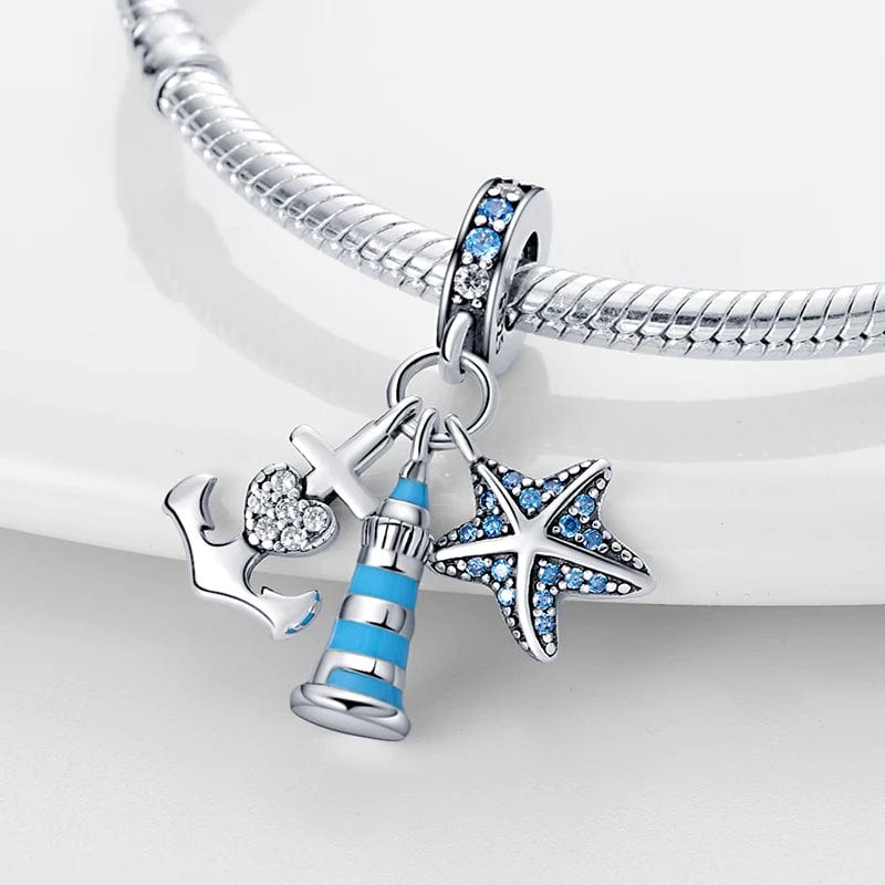 Amarante Jewelry Blue LightHouse with Starfish & Anchor Triple Dangle Charm