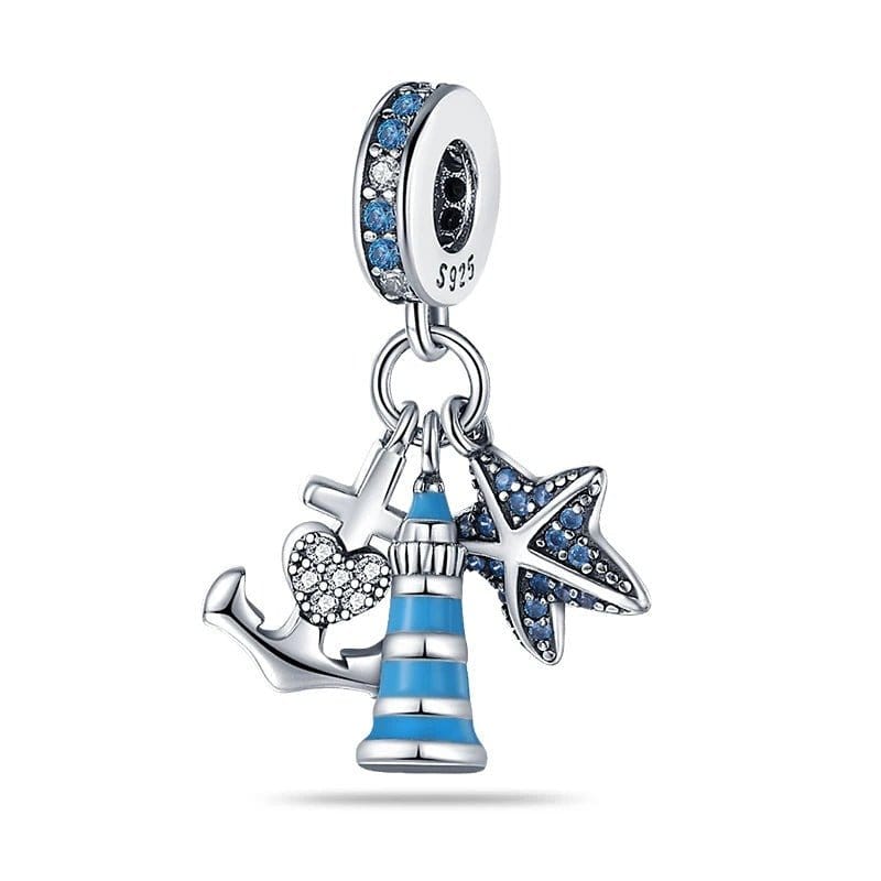 Amarante Jewelry Blue LightHouse with Starfish & Anchor Triple Dangle Charm