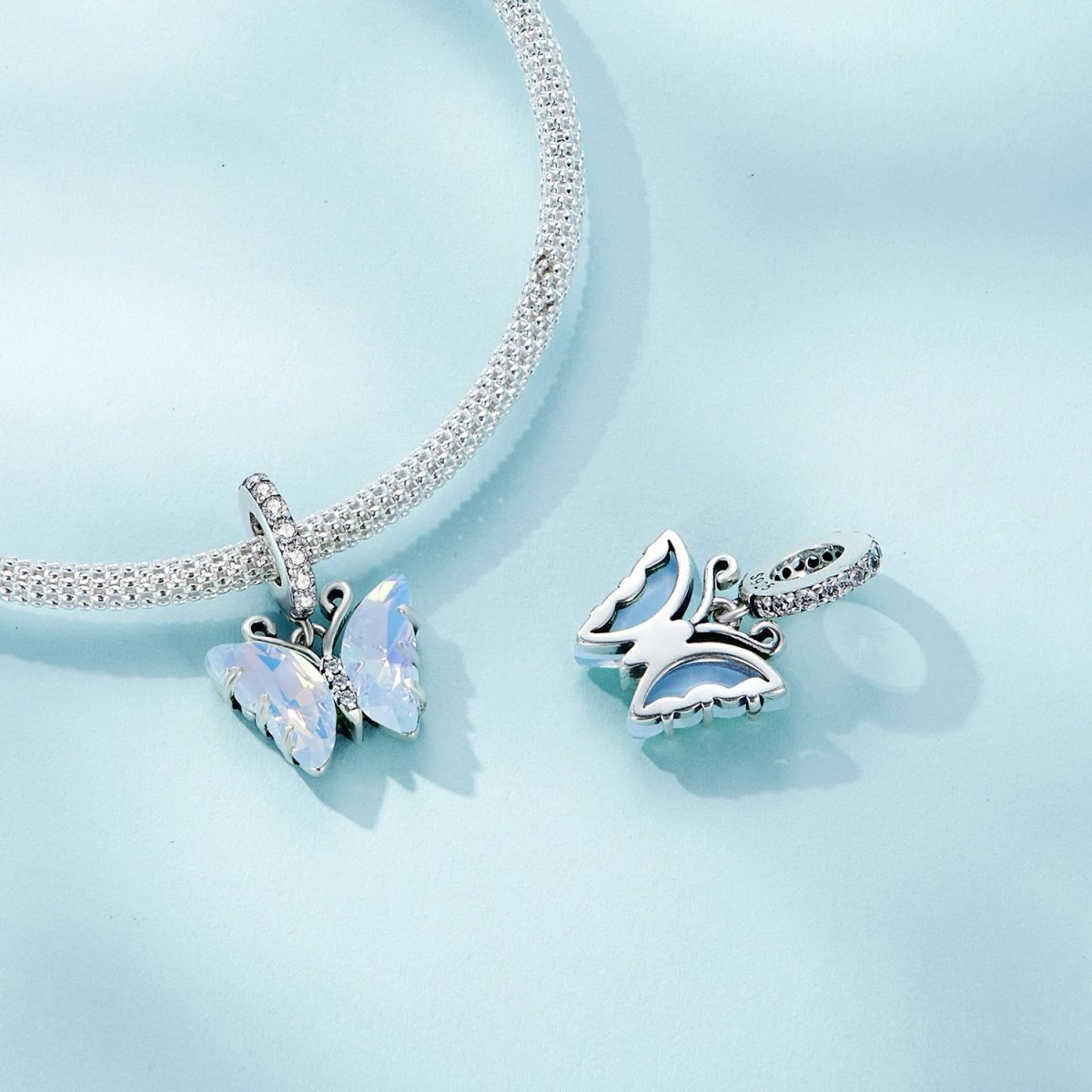 Amarante Jewelry Blue Murano Glass Butterfly Dangle Charm