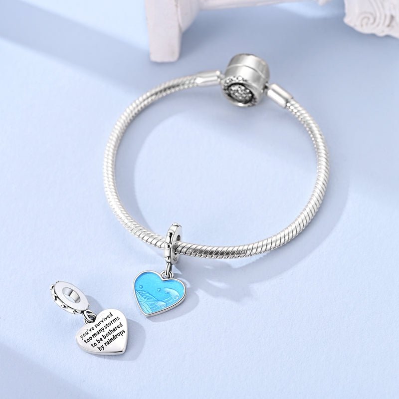 Amarante Jewelry Blue Ocean Heart Storms & Raindrops Dangle Charm