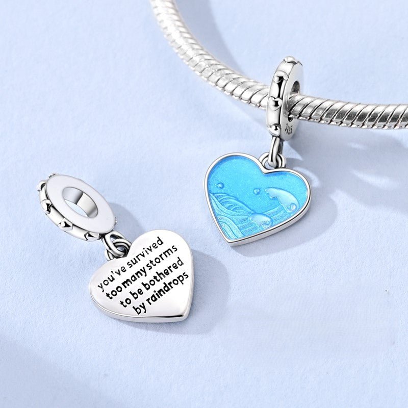 Amarante Jewelry Blue Ocean Heart Storms & Raindrops Dangle Charm