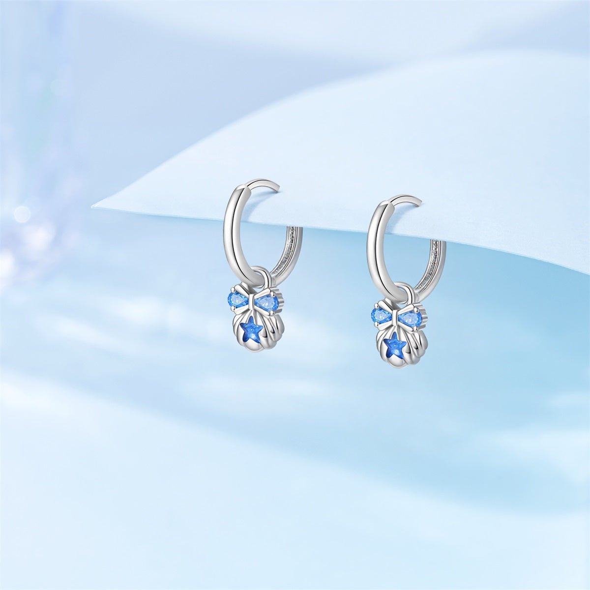 Amarante Jewelry Blue Starfish & Bow Hoop Earrings