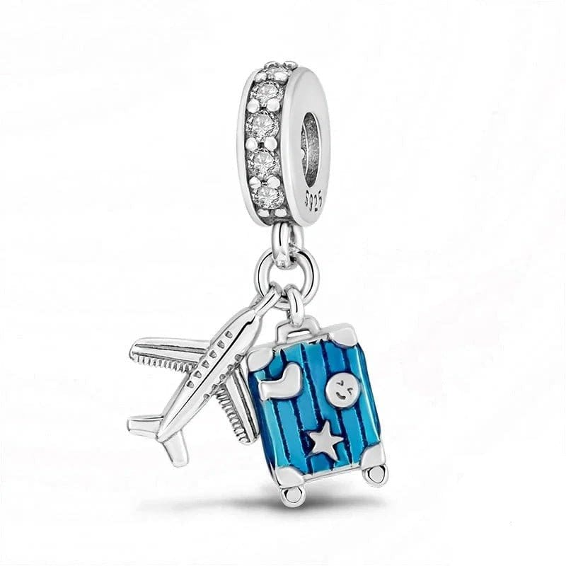 Amarante Jewelry Blue Suitcase Plane Holiday Travel Dangle Charm