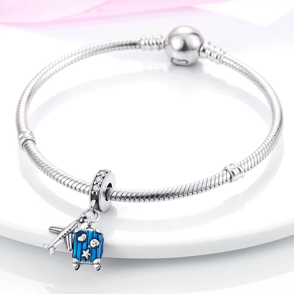 Amarante Jewelry Blue Suitcase Plane Holiday Travel Dangle Charm