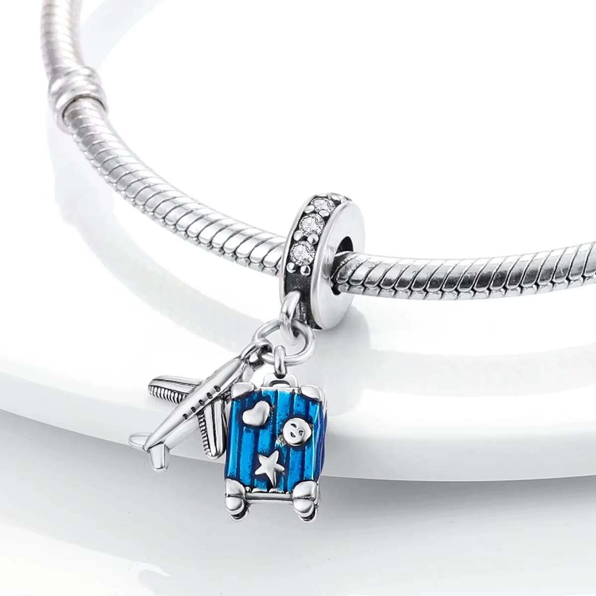 Amarante Jewelry Blue Suitcase Plane Holiday Travel Dangle Charm