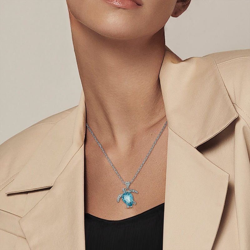 Amarante Jewelry Blue Turtle with Crystal Pendant Necklace