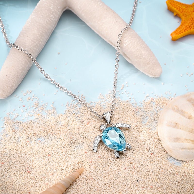 Amarante Jewelry Blue Turtle with Crystal Pendant Necklace