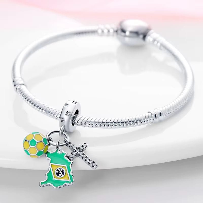 Amarante Jewelry Brazil Flag Football and Cross Dangle Charm