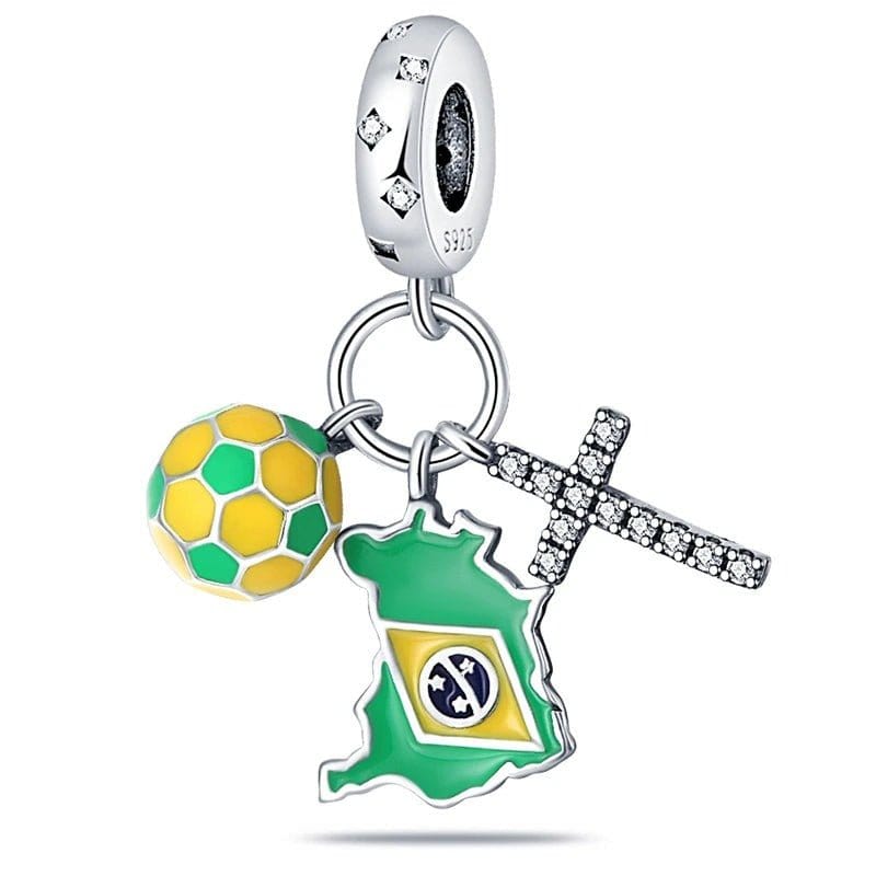 Amarante Jewelry Brazil Flag Football and Cross Dangle Charm