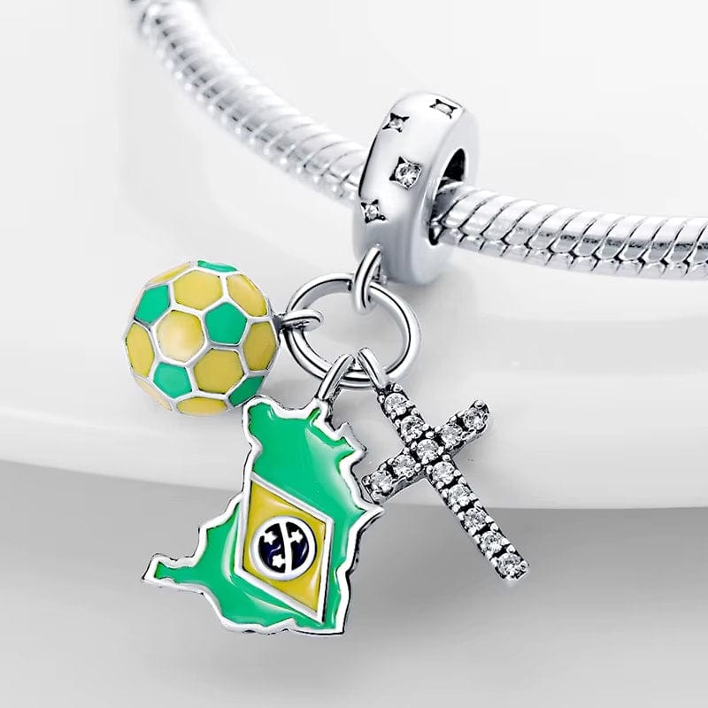 Amarante Jewelry Brazil Flag Football and Cross Dangle Charm