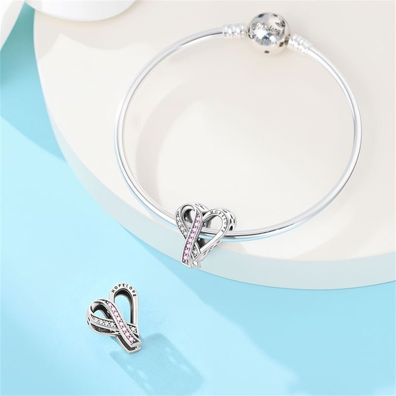 Amarante Jewelry Breast Cancer Awareness Ribbon Heart Charm