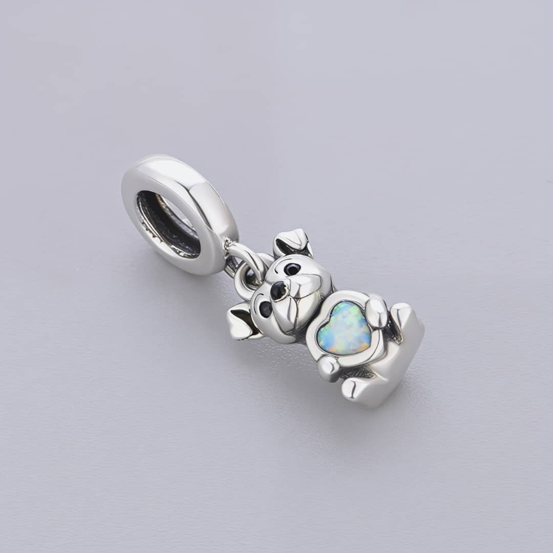 Amarante Jewelry Bulldog Dog with Heart Stone Dangle Charm