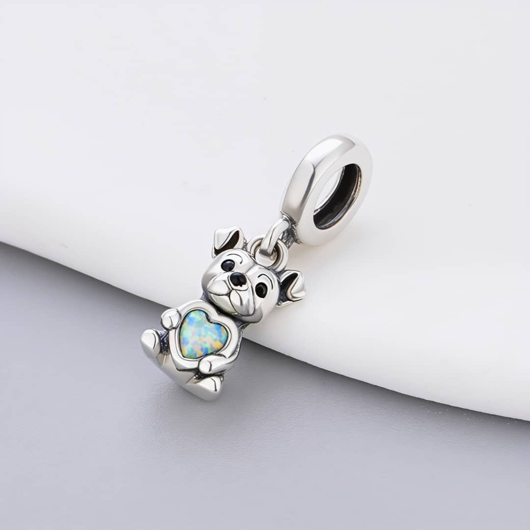 Amarante Jewelry Bulldog Dog with Heart Stone Dangle Charm