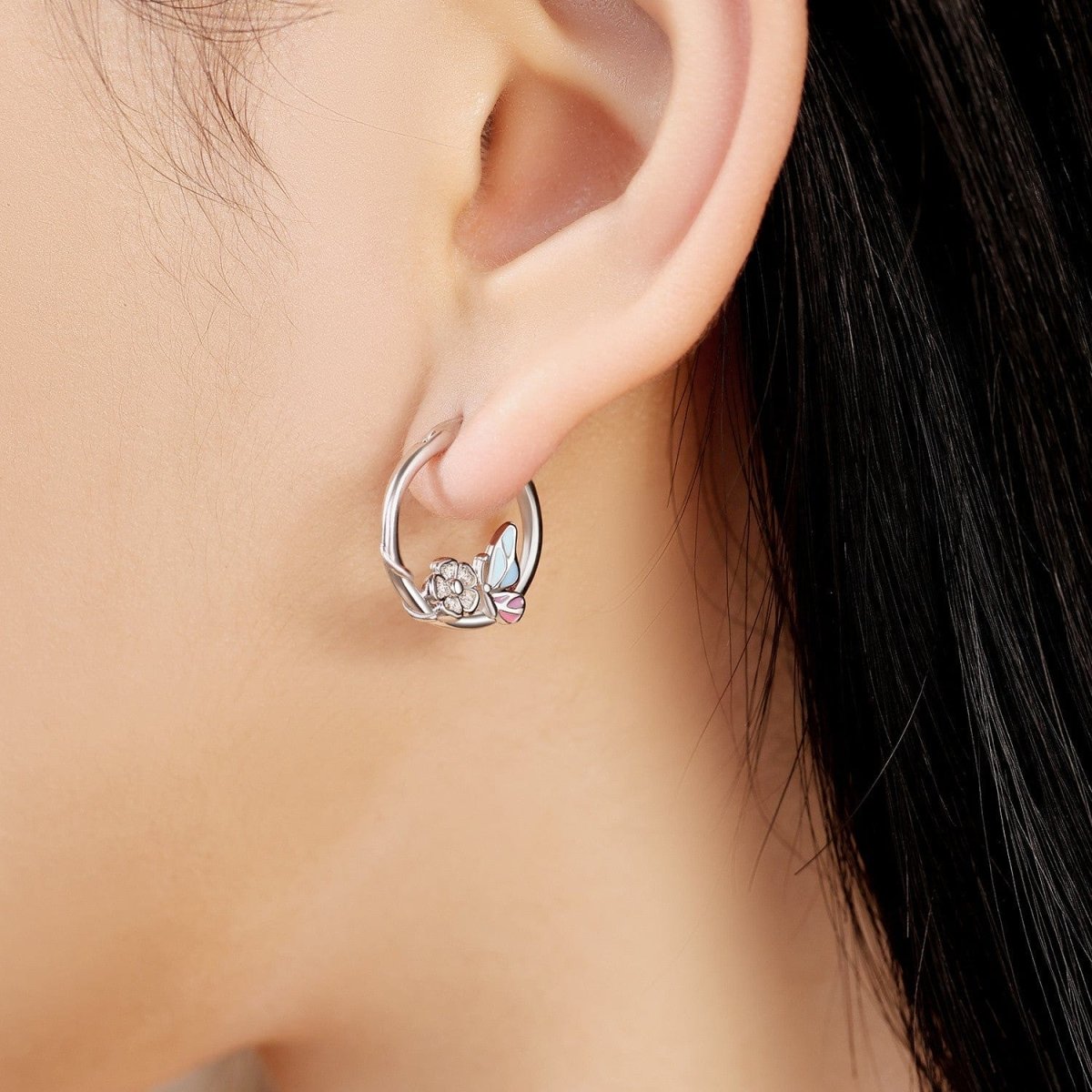 Amarante Jewelry Butterfly and Flower Hoop Earrings
