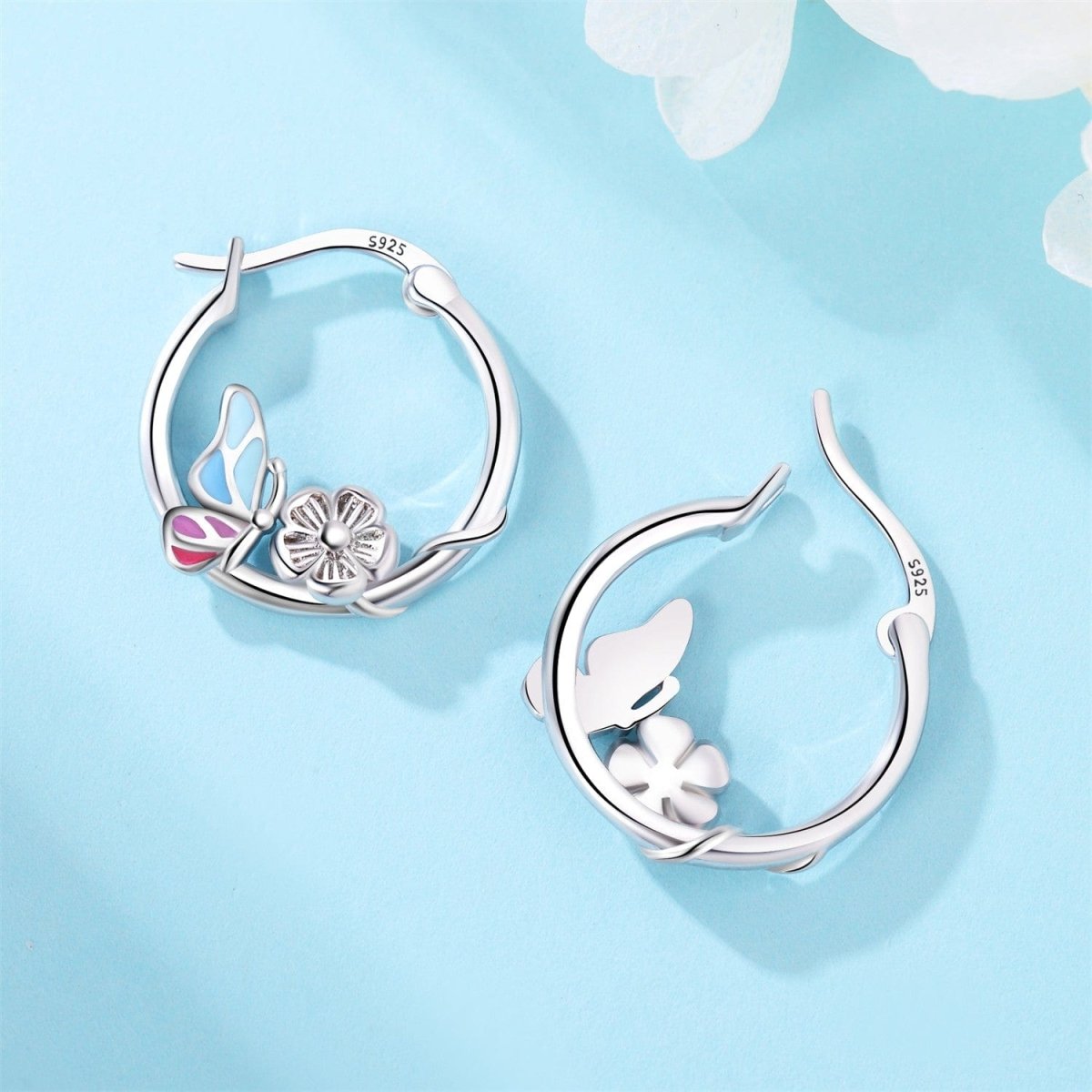 Amarante Jewelry Butterfly and Flower Hoop Earrings