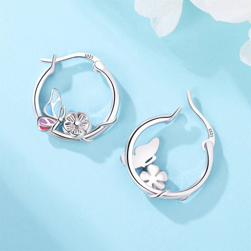 Amarante Jewelry Butterfly and Flower Hoop Earrings