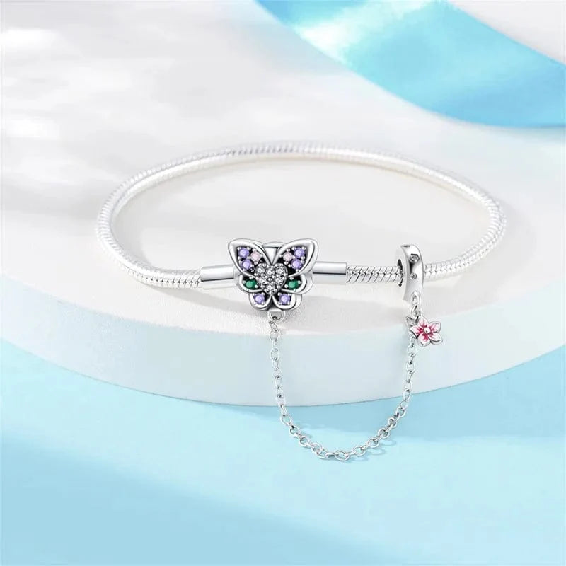 Amarante Jewelry Butterfly Charm Bracelet with Crystal Accents and Flower Dangle