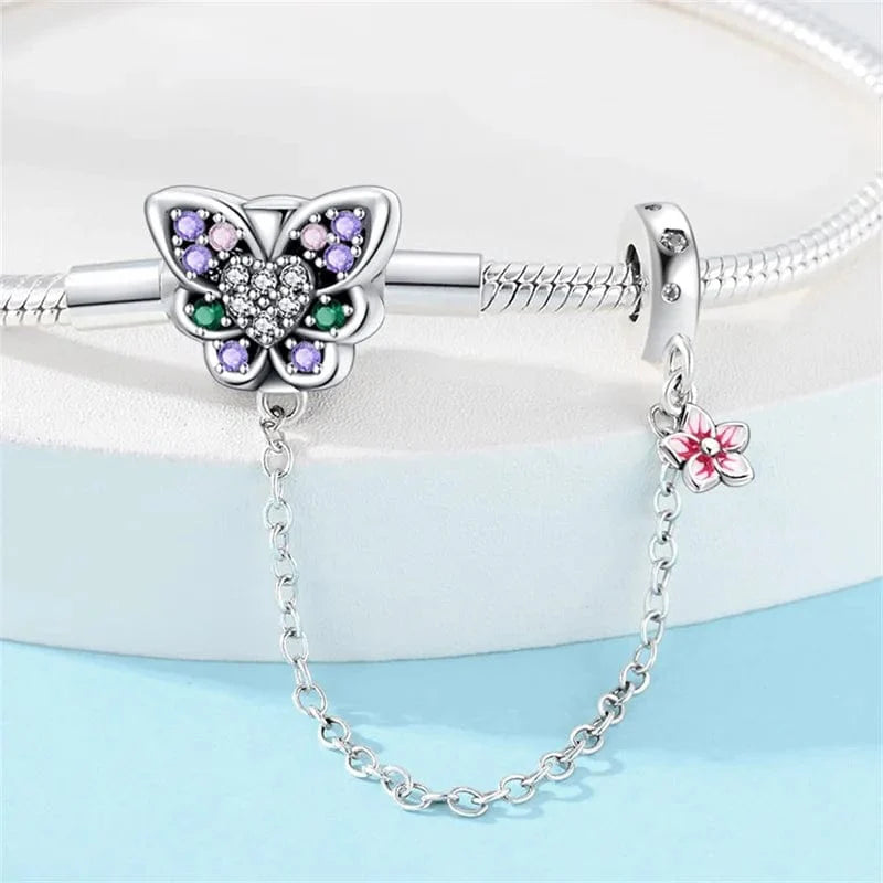Amarante Jewelry Butterfly Charm Bracelet with Crystal Accents and Flower Dangle