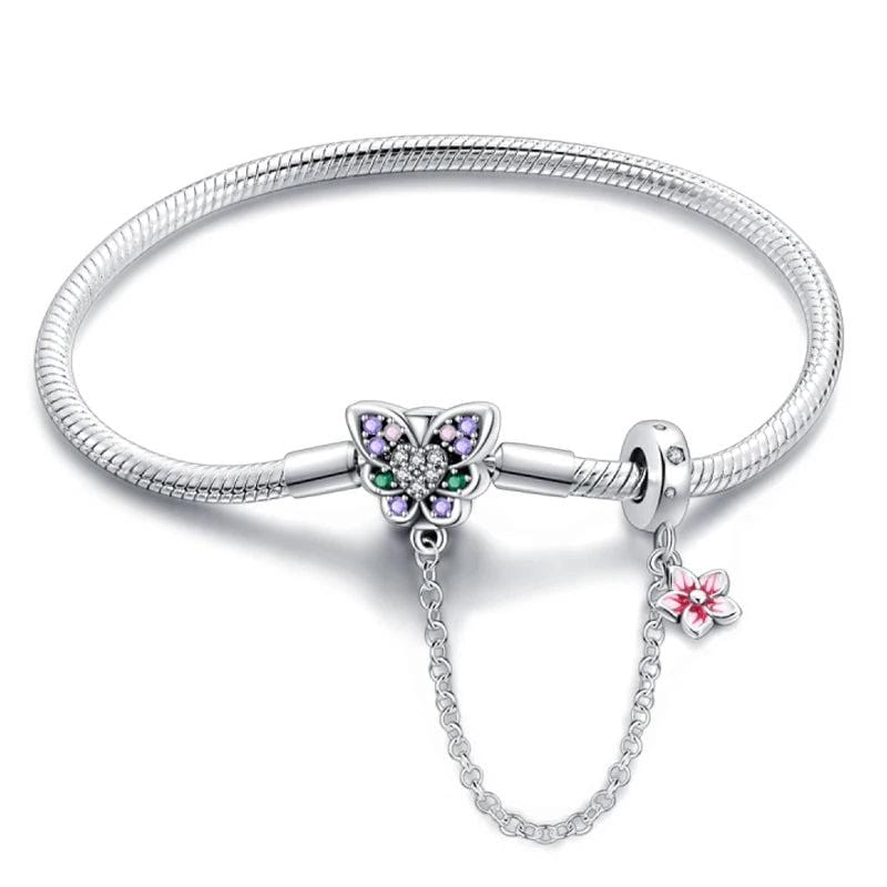 Amarante Jewelry Butterfly Charm Bracelet with Crystal Accents and Flower Dangle