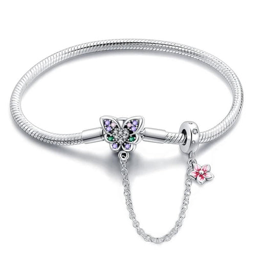 Amarante Jewelry Butterfly Charm Bracelet with Crystal Accents and Flower Dangle